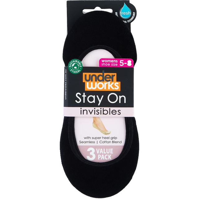 Uw Invisible Footlets for ladies, size 5-8, featuring a no-show design, soft cotton blend, and superior heel grip for all-day comfort.