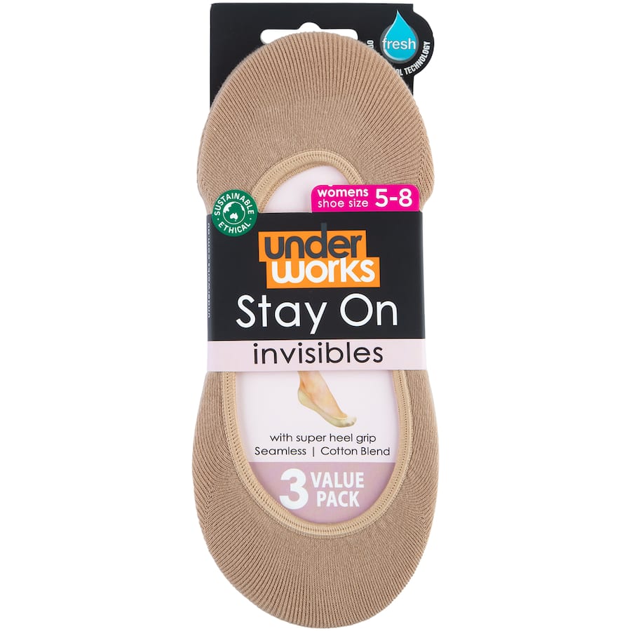 Invisible footlets in skin color for ladies, size 5-8, offering comfort and a no-show look for all footwear styles.