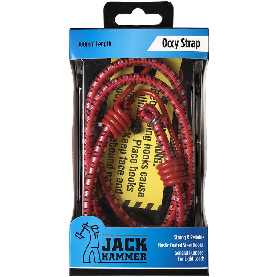 Heavy-duty Jack Hammer Occy Strap for securing gear during outdoor adventures, featuring elastic stretch and robust hook-and-loop design.