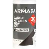 Armada Kitchen Tidy Bags Large roll of 30 with handles, tie closures, and refreshing citrus scent for easy waste disposal.