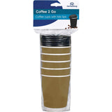 Homeliving disposable coffee cups with lids, featuring a stylish ripple wall design for insulation, pack of 5 in black and brown.