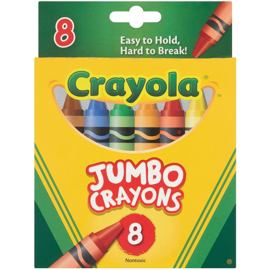 Vibrant Crayola Jumbo Crayons in 16 colors, designed for easy grip and large-scale creativity, perfect for kids and artists.