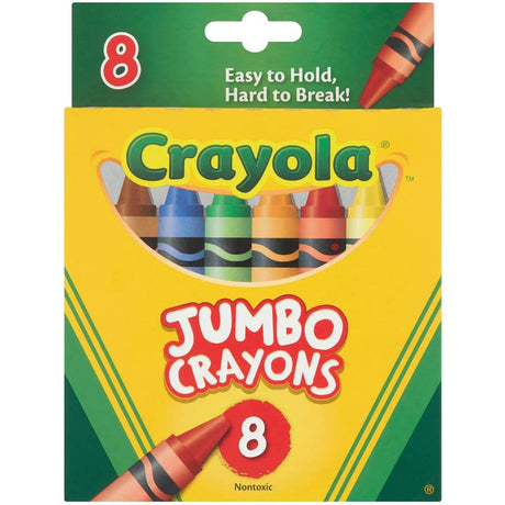Vibrant Crayola Jumbo Crayons in 16 colors, designed for easy grip and large-scale creativity, perfect for kids and artists.