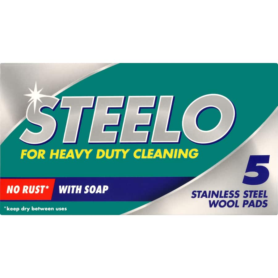 Steelo Stainless Soap Pads: Non-rusting stainless steel pads for heavy-duty cleaning of pots, pans, and outdoor grills.
