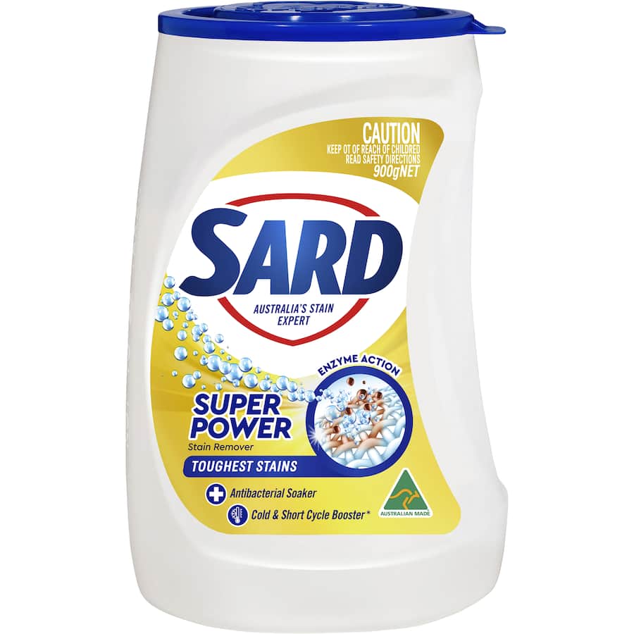 Sard Super Power Stain Remover Powder Soaker for effective stain removal on whites and colors, safe and versatile for all fabrics.