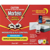 Mortein Peaceful Nights Plug In repels mosquitoes and flies, offering 30 nights of odorless, adjustable protection for families.