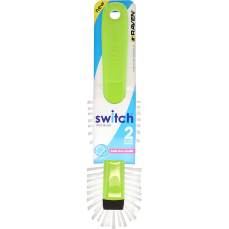 Versatile Switch Dish Brush with 2 interchangeable heads for efficient cleaning of all dish types without scratches.