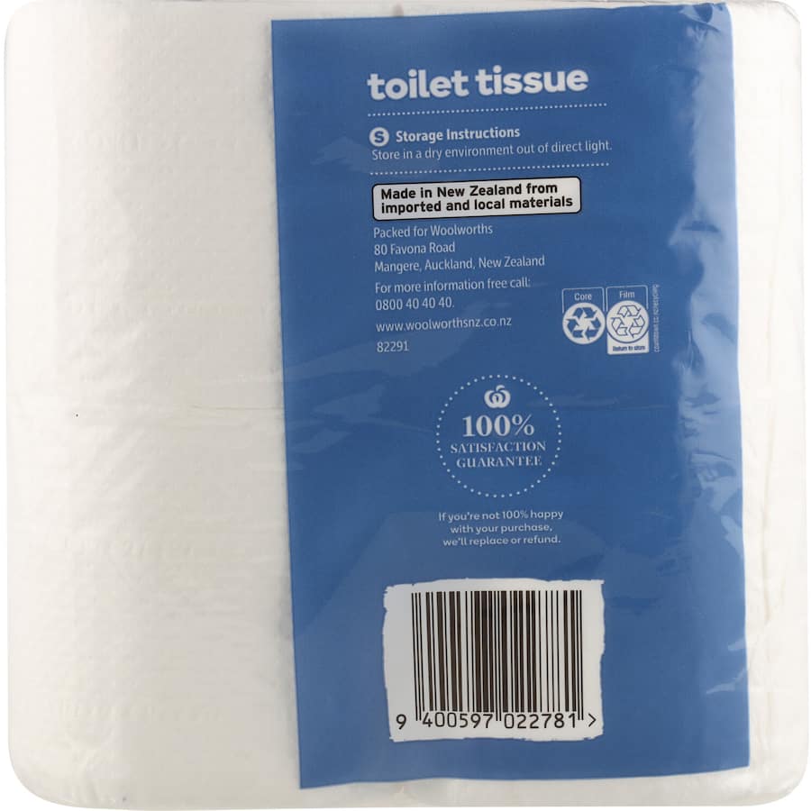 Essentials Toilet Paper 4pk White, 2-ply, soft and strong, eco-friendly, made in New Zealand, perfect for daily bathroom needs.
