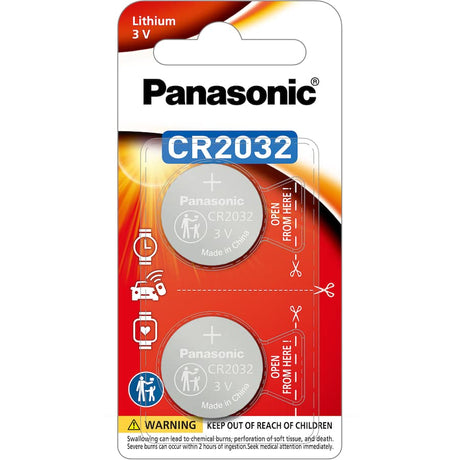 Panasonic Lithium 3V Coin Battery 2032, ideal for watches, calculators, and medical devices with long shelf life and reliable performance.