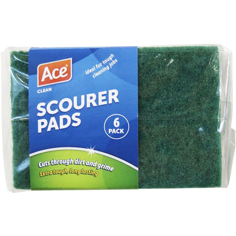 Durable Ace Scourer designed for tough messes, featuring non-scratch technology and an ergonomic handle for easy cleaning.
