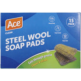 Ace Steel Wool Soap Pads for powerful cleaning of tough stains on various surfaces, including cookware and stainless steel.