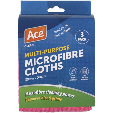 Ultra-soft Ace Microfibre Cleaning Cloth for effortless, streak-free cleaning on glass, wood, and steel surfaces.