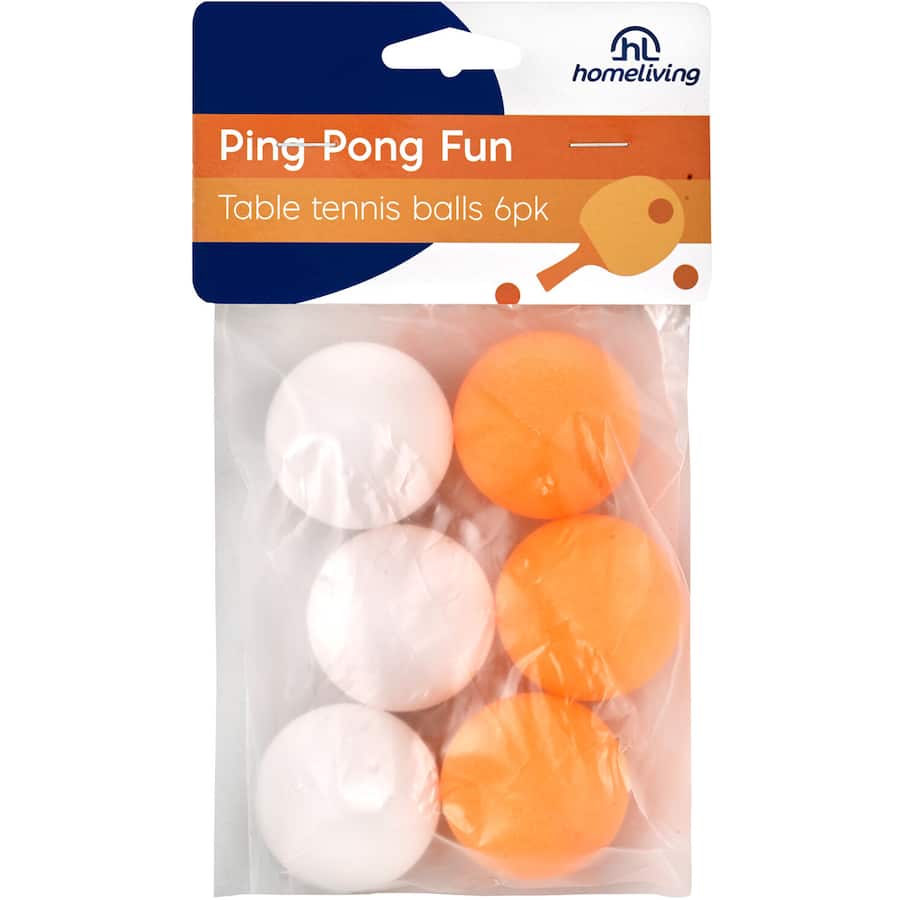 Homeliving Ping Pong Balls pack of 6, featuring 3 orange and 3 white, perfect for table tennis and pet playtime.