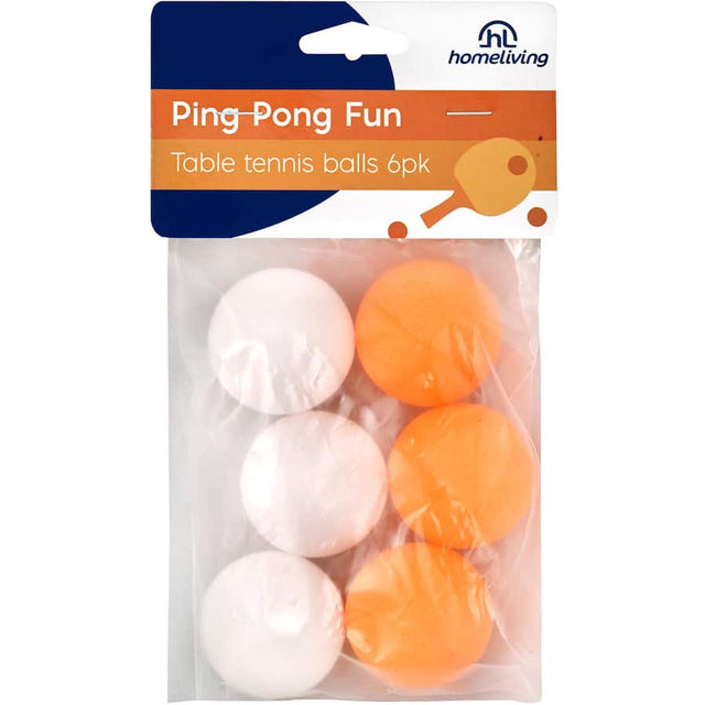 Homeliving Ping Pong Balls pack of 6, featuring 3 orange and 3 white, perfect for table tennis and pet playtime.