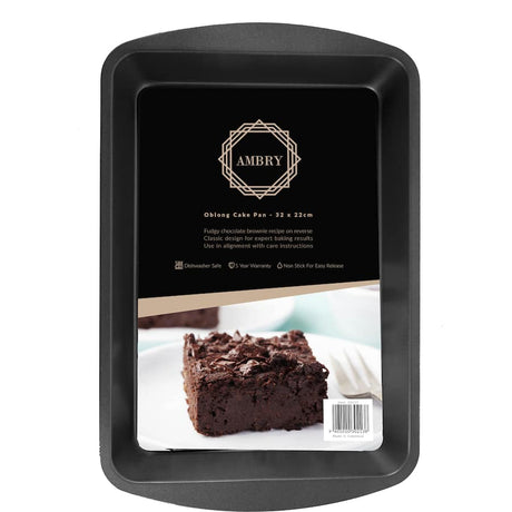 Ambry Cake Pan Oblong with non-stick coating, perfect for cakes and casseroles; includes brownie recipe and is dishwasher safe.