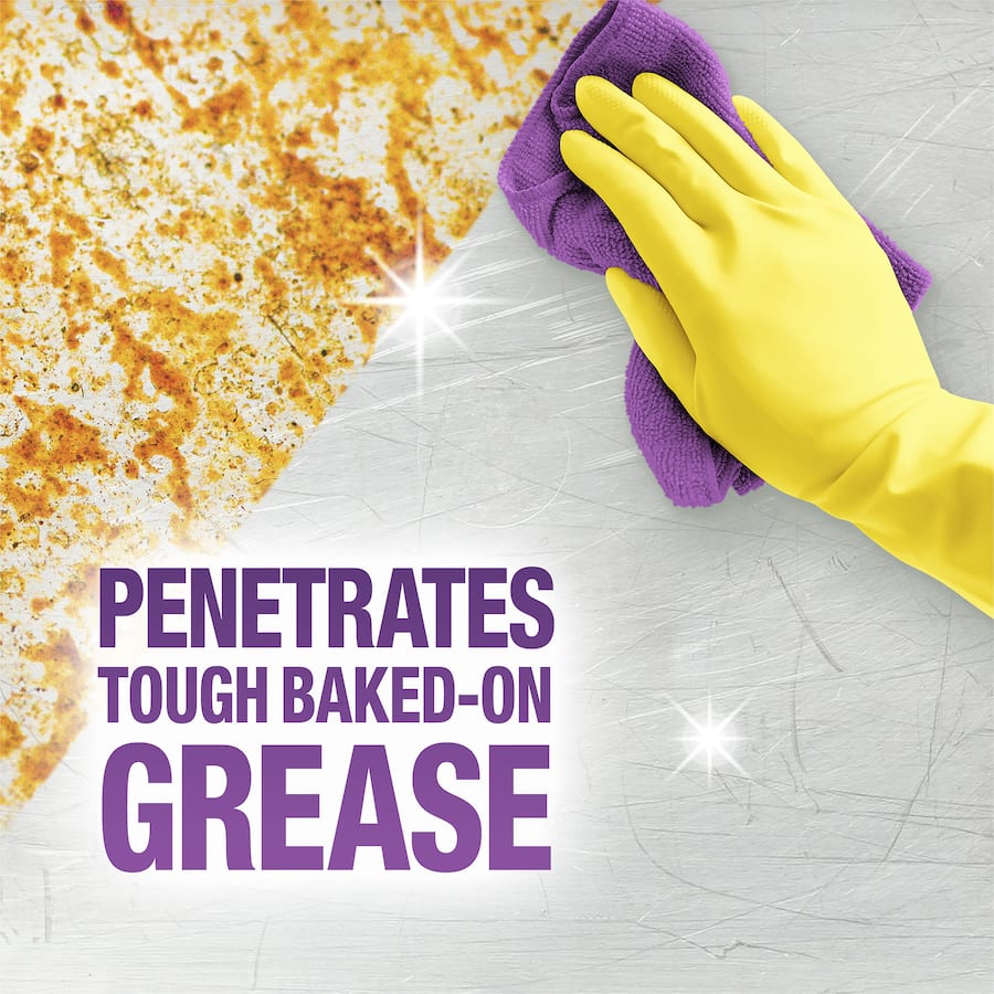Fume-free Easy Off Bam cleaner for ovens and BBQs, dissolving tough grease with a fresh lemon scent.