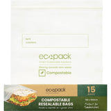 Ecopack compostable resealable sandwich bags, eco-friendly, perfect for food storage and composting, pack of 15.