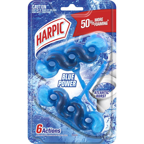 Harpic Blue Power Toilet Flush block duo for deep cleaning, anti-limescale, and fresh fragrance with every flush.