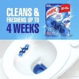 Harpic Blue Power toilet cleaner blocks in twin pack, providing powerful cleaning and lasting fragrance with every flush.