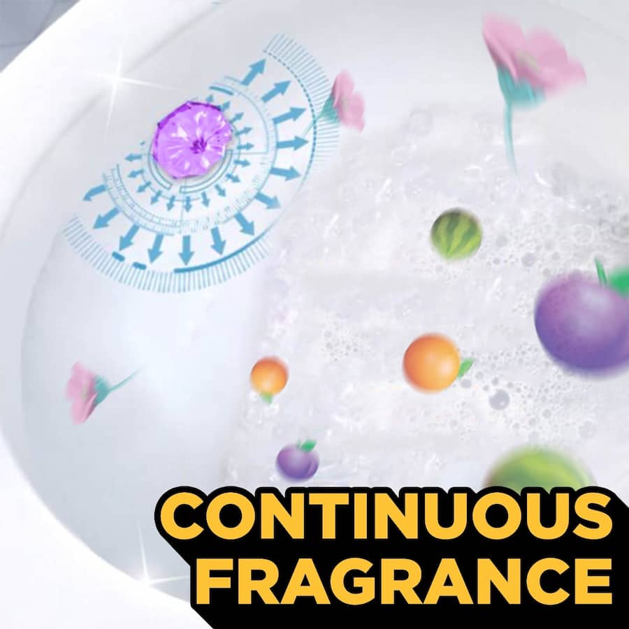 Duck Fresh Toilet Discs in Fruity Blitz scent, gel-based formula for fresh, clean toilets without germs or limescale buildup.