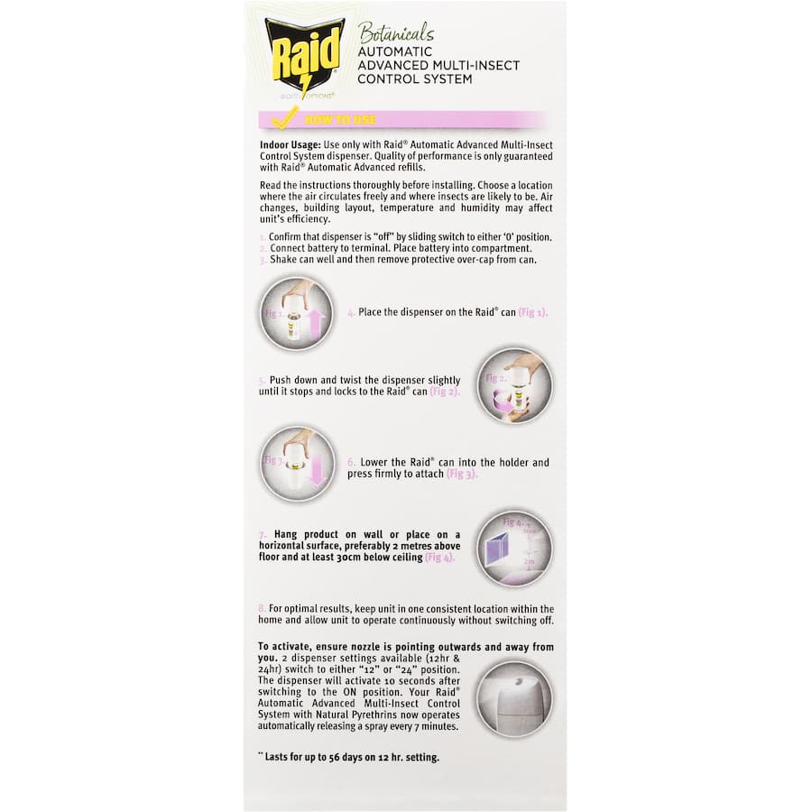 Raid Earth Options Botanicals Insect Control System for indoor pest management using natural pyrethrins and micromist technology.