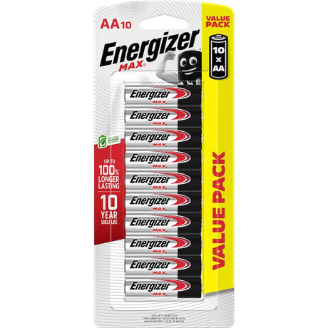 Energizer Max AA Batteries packed for durability, providing long-lasting power for everyday devices with leakage protection.