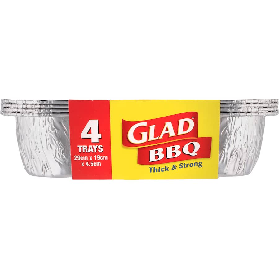 Glad BBQ Foil Tray, 28x18x5cm, ideal for hassle-free grilling without smoky flavor, perfect for outdoor cooking and easy clean-up.