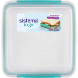 Assorted colours Sandwich Box To Go, featuring easy-lock clips for freshness and stackable, microwave-safe design.