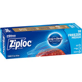 Ziploc Freezer Bags Medium with easy open tabs and Smart Zip Plus seal for secure, fresh food storage.