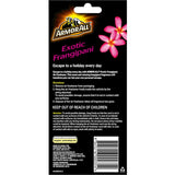 Armor All Car Freshener in Exotic Frangipani, a premium scent that eliminates odors while adding a refreshing tropical aroma.