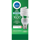 Olsent Bayonet CFL spiral light bulb, 23W, cool white, energy-efficient with up to 10,000 hours lifespan, ideal for various spaces.