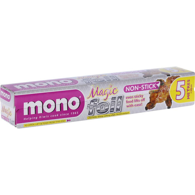 Mono Magic Foil Non Stick features a special coating for healthy, effortless cooking and baking up to 340°C, preventing food from sticking.