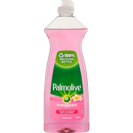 Palmolive Dishwash Liquid Frangipani: tough on grease, gentle on hands, with a refreshing frangipani scent in a recycled bottle.