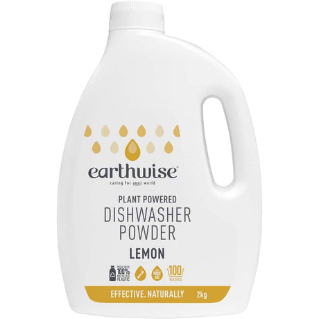 Earthwise Dishwasher Powder in Lemon & Lime, eco-friendly formula, powerful clean, biodegradable, in 100% recycled packaging.