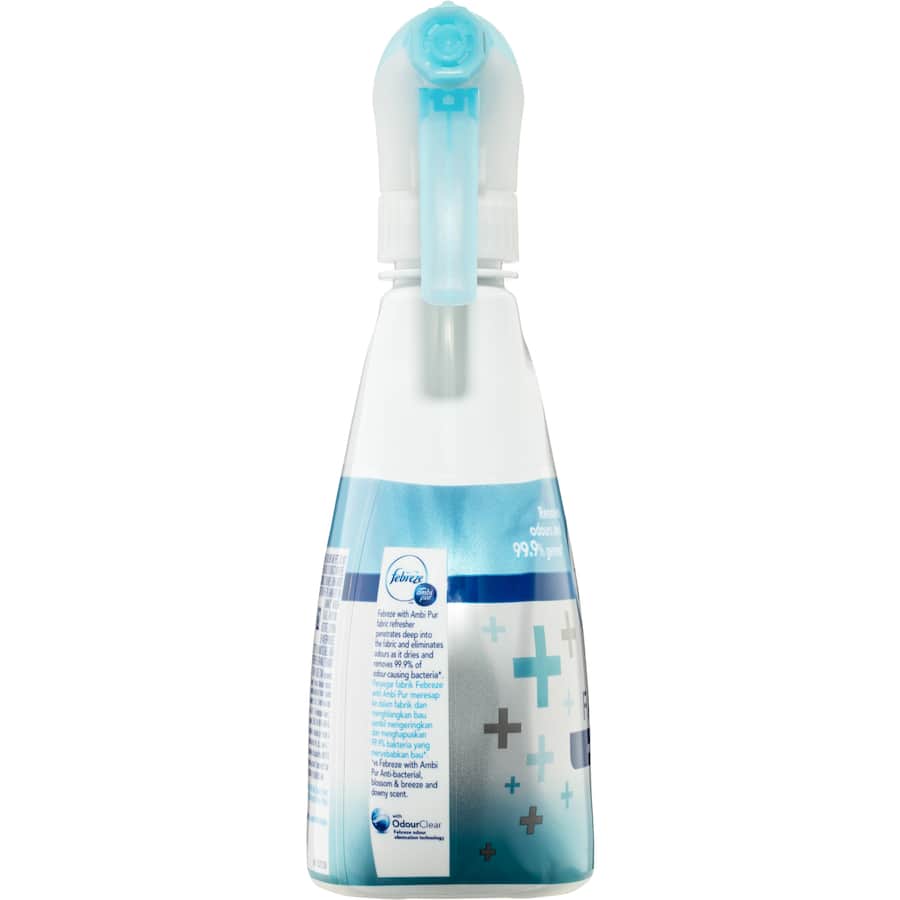Febreze Fabric Freshener Extra Strength bottle, designed to eliminate tough odors from various fabrics effectively.