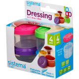 Sistema To Go Salad Dressing Pot in assorted colors, featuring a secure screw top lid for mess-free transport of dressings.