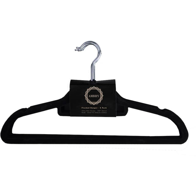 Stylish Ambry Flocked Coat Hangers with non-slip velvet finish and 360-degree swivel hook for organized, wrinkle-free clothes.
