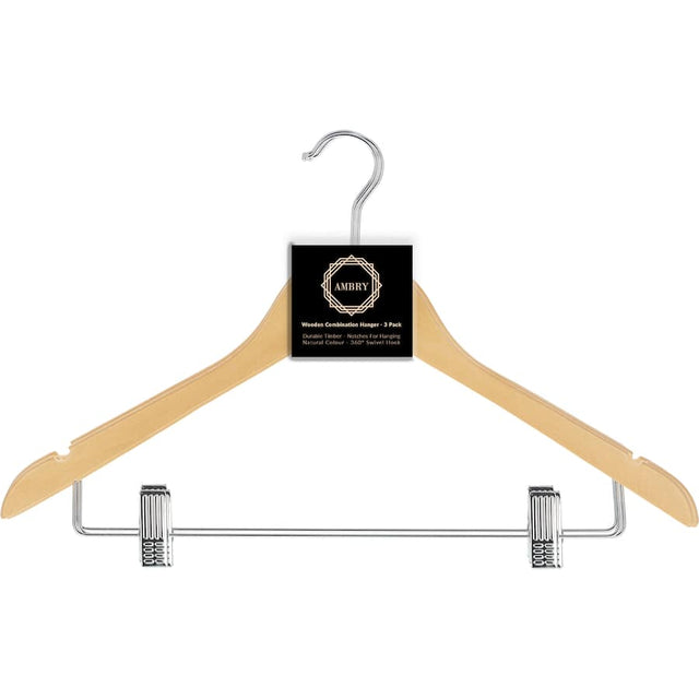 Ambry Coat Hangers: Wooden hangers with 360° swivel hooks, adjustable grips, and slim design for organized, wrinkle-free clothing.