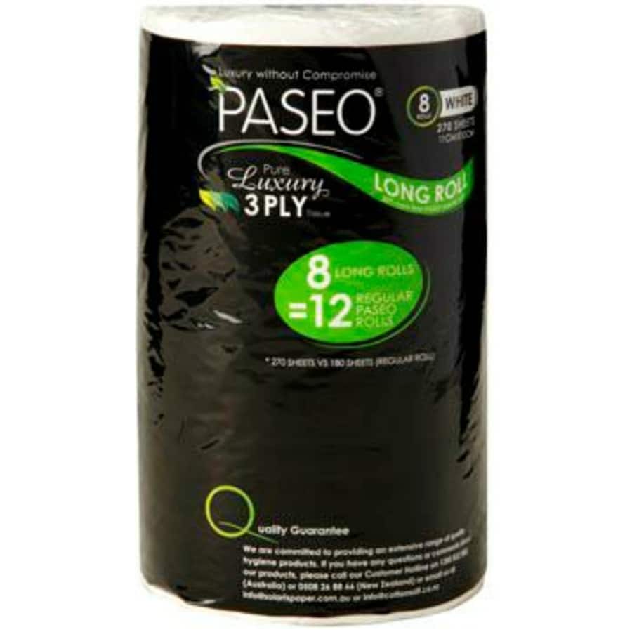 Paseo Luxury Toilet Paper 8pk features 3-ply softness, long-lasting rolls, and eco-friendly materials for a premium bathroom experience.