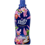 Fluffy Concentrate Fabric Softener in Lotus Sea Mineral scent, softens fabrics, reduces static, and adds long-lasting freshness.