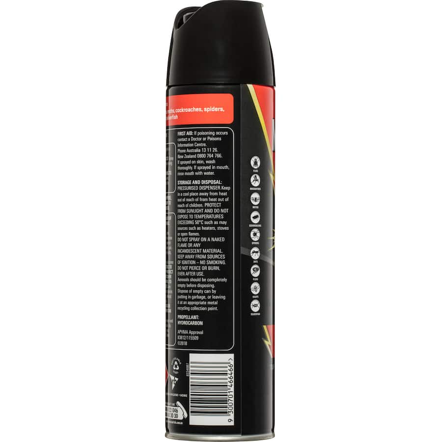 Mortein Powerguard Multi Insect Killer spray bottle for fast extermination of flying and crawling insects like mosquitoes and cockroaches.