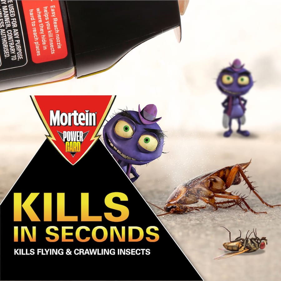 Mortein Powerguard Multi Insect Killer swiftly eliminates flying and crawling insects like mosquitoes, flies, and cockroaches.
