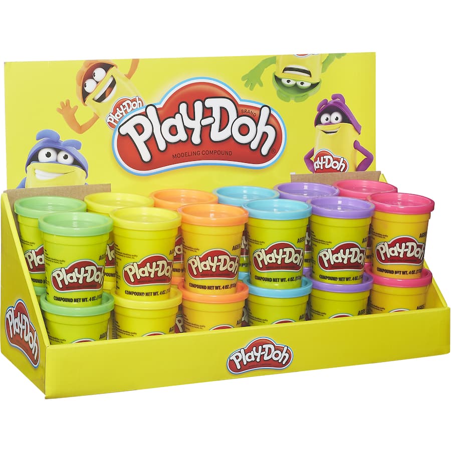 Colorful Playdoh activity set in single tubs, perfect for sparking creativity and fine motor skills in children aged 2 and up.