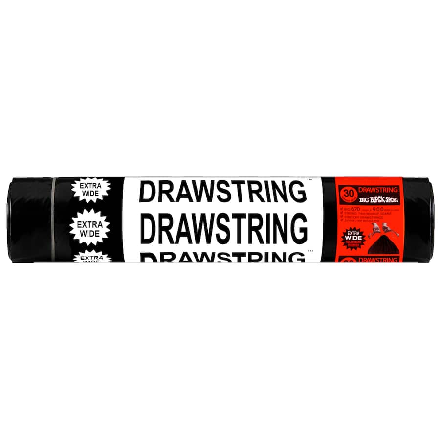 Big Black Sacks Rubbish Bags Drawstring X-large Roll 30pack