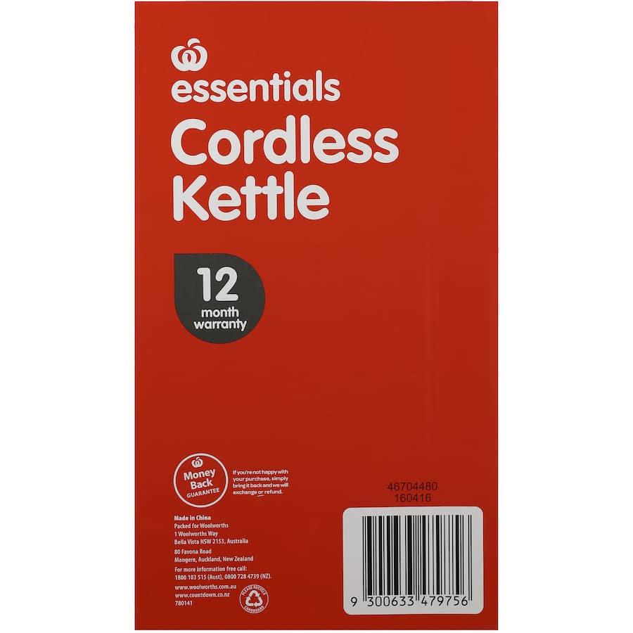 Cordless 1.7L essentials kettle with water level indicator, automatic shut-off, and overheat protection for safe boiling.