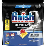 Finish Dishwasher Tablets Ultimate Pro All In One Lemon: powerful, eco-friendly tablets with lemon scent, scrubs and degreases dishes effortlessly.