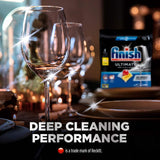 Finish Dishwasher Tablets Ultimate Pro All In One Lemon providing a powerful clean with lemon fragrance and eco-friendly, wrapper-free design.