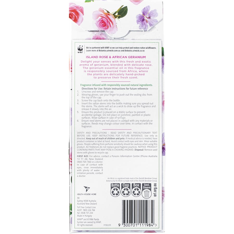 Air Wick Botanica Reed Scented Diffuser Island Rose & African Geranium 80mL