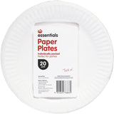Sturdy 23cm white paper plates, eco-friendly and perfect for parties, BBQs, and catered events; 20 per pack.