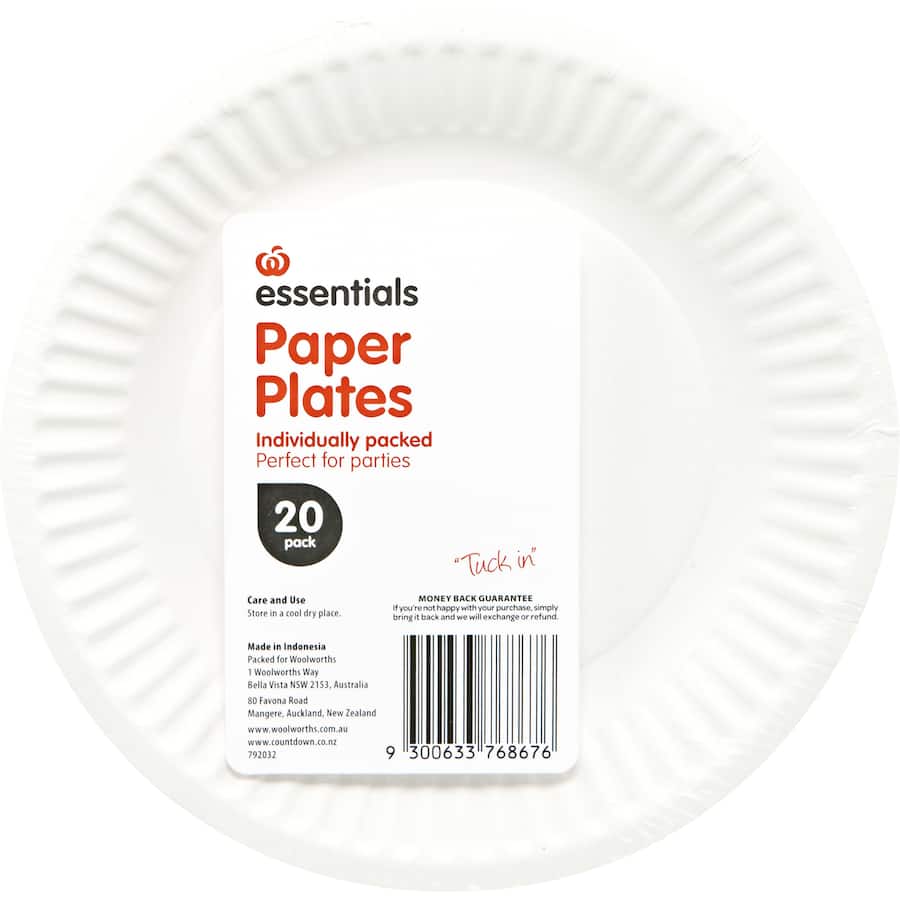 White uncoated paper side plates, 18.3cm wide, eco-friendly, perfect for parties and events, 20 pack.